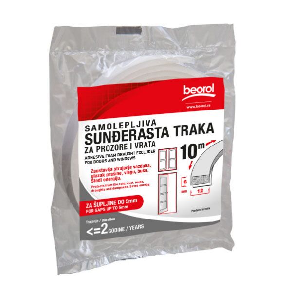 Samolepljiva sunđer traka za prozore i vrata 12mmx6mmx10m GT1012