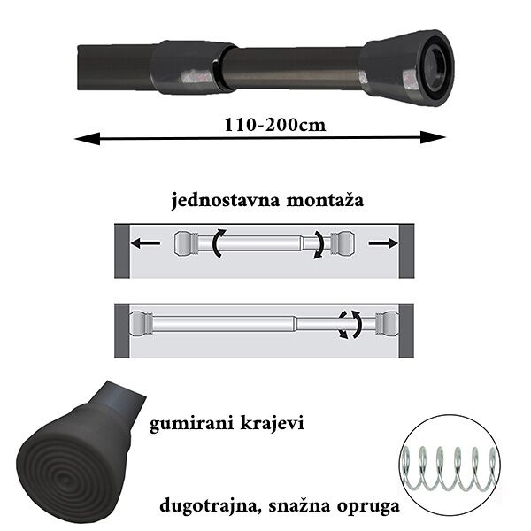 Tendance držač za zavese za kadu 110-200 cm AL crna (2103103) - Image 2