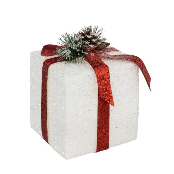Novogodišnji ukras poklon 15x15x20 bela crvena (191286)