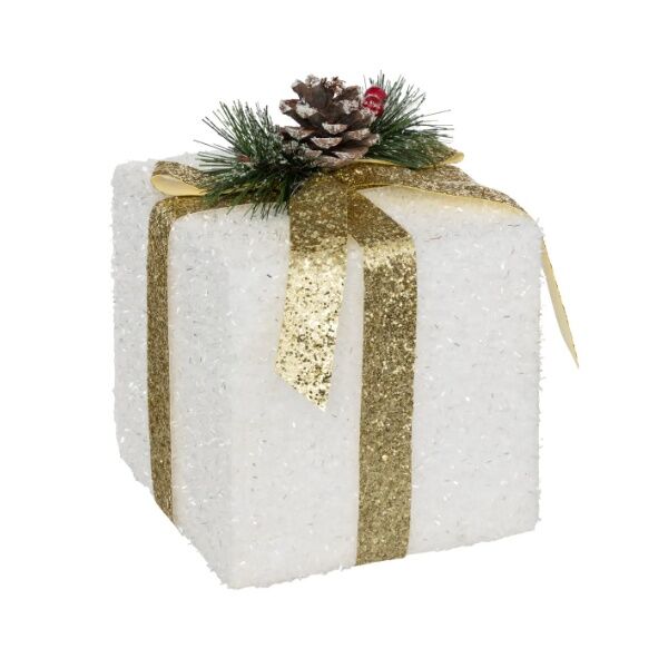 Novogodišnji ukras poklon 15x15x20 bela zlatna (191335)