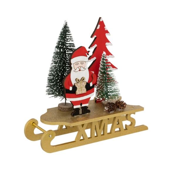 Novogodišnji ukras deda mraz na sankama i jelke 18 cm (191350)