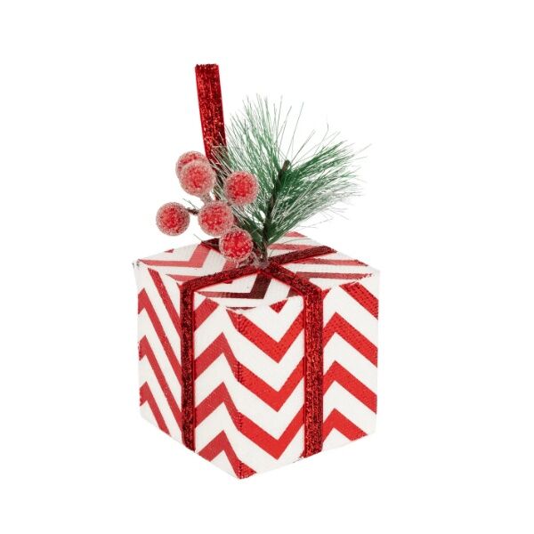 Novogodišnji ukras poklon sa bobicama 8x8x12 cm crvena (198763)