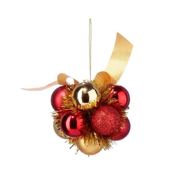 Božićni dekorativni cvet sa 11 loptica, 3 cm, crveno zlatna (694518A)