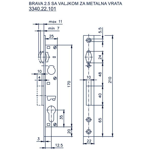 Brava 2.5 sa valjkom 12.5(25x170)22 za metalna vrata - Image 2