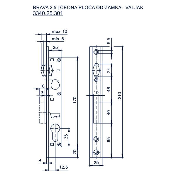 Brava 2.5 sa valjkom 12.5(25x170)25 za metalna vrata - Image 2