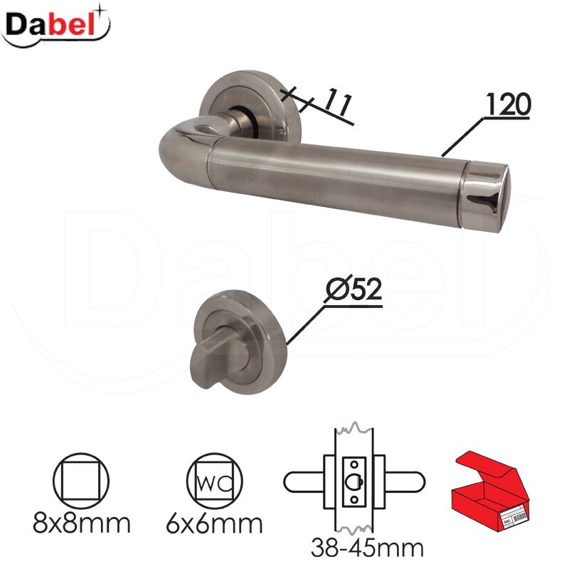 Kvaka za WC vrata BEOGRAD Inox/PInox 8x8/fi 52mm 6x6mm Q 0101287