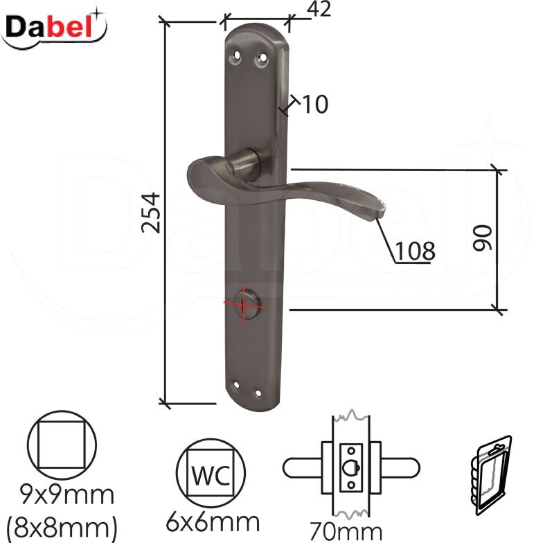 Kvaka za WC vrata JELENA B-Ni 90/42/254/10/108/8/9 6x6mm 0101248