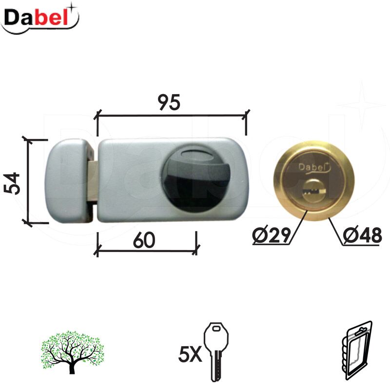 Dodatna brava za vrata B2024 Mat-Ni 60/95x54/fi48/fi29 5kod BPD