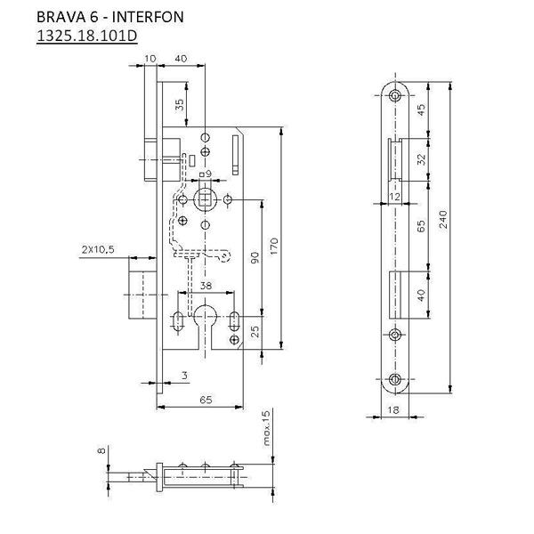 Brava 6 za interfon 40x90(65x170)18 sa polugom 132518101 - Image 2