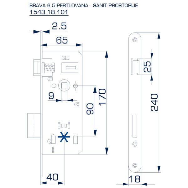 Brava 6 za sanitarne pr. 40x90(65x170)18 pertlovana univerzalna - Image 2