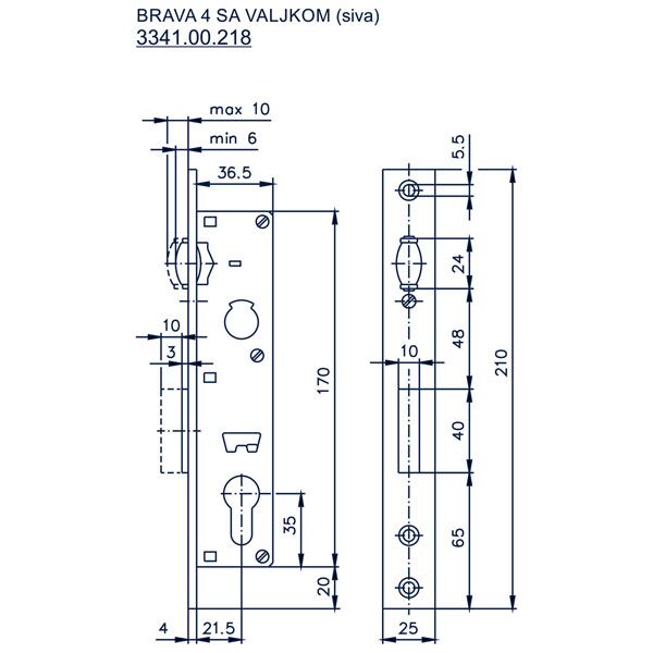 Brava 4 sa valjkom 21.5(36.5x170)25 za metalna vrata - siva - Image 2