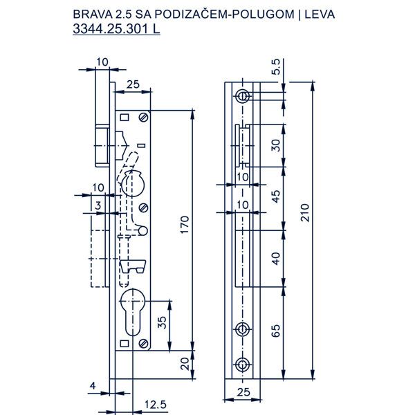 Brava 2.5 za interfon 12.5(25x170)25 sa podizačem - polugom DESNA - Image 2