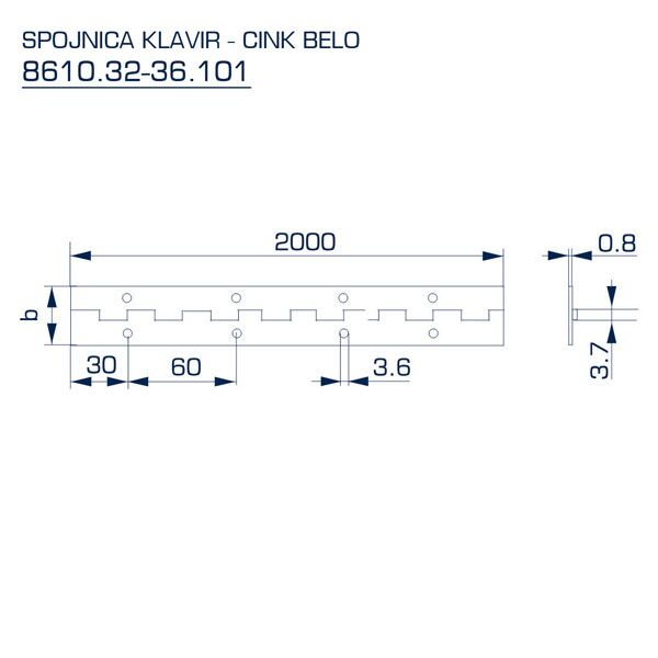 Klavir šarka 2m - cink belo 8610321012M - Image 2