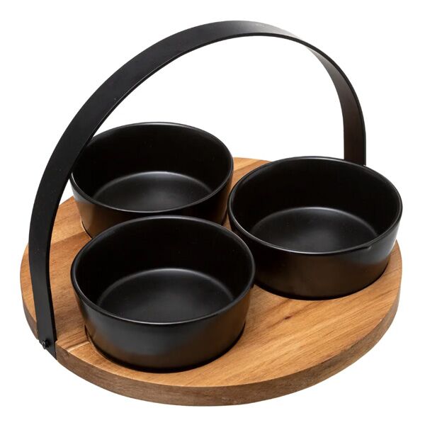 Set za posluživanje x3 metal drvo acacia crni (176922)