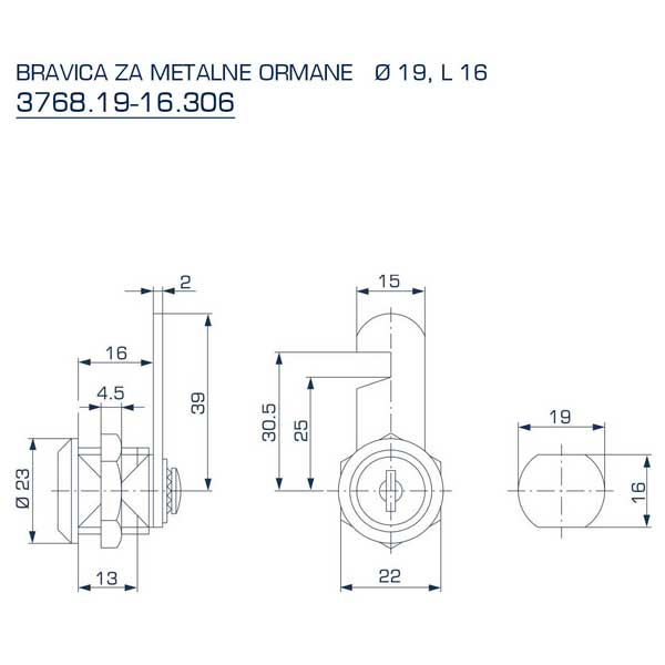 Bravica za metalne ormane Ø19 L16 37681916306 - Image 2
