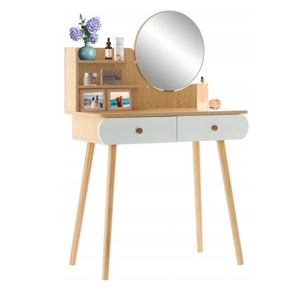 Kozmetički sto za šminku sa ogledalom i fiokom bela drvo (PHO7865)