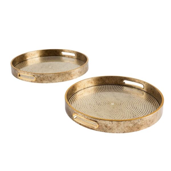 Set 2 poslužavnika d35,7 x h4 staklo pu zlatna (204019)