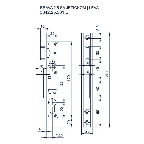 Brava 2.5 sa jezičkom 12.5x82(25x170)25 za metalna vrata - Image 2