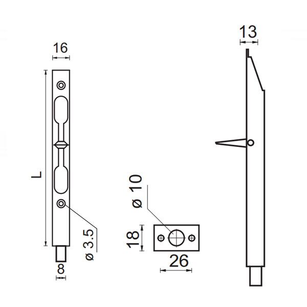 Rigla za drvena vrata RL4017 Hr 160/16/14mm DP1 3303065 - Image 2
