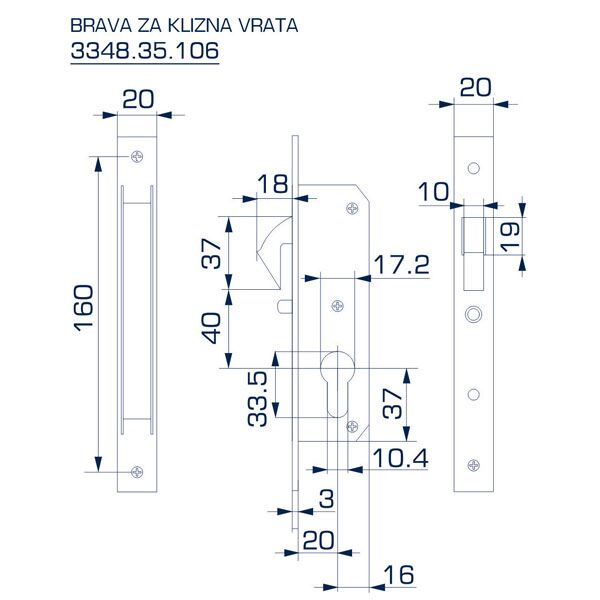 Brava za klizna vrata 20(36)20 za cilindar - Image 2