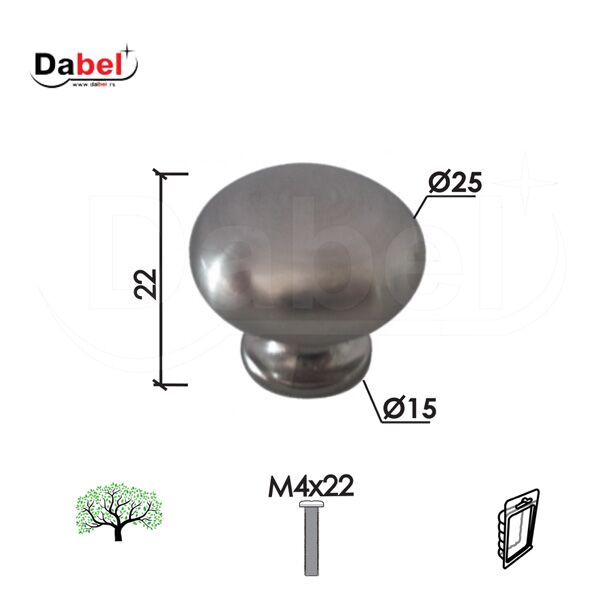 Dugme za nameštaj D320 B-NI FI25x22/FI15mm 2kom M4x22mm DBP1 (0205577)