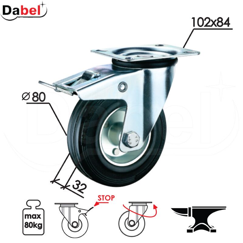 Točak za kontejner sa kočnicom T12 fi 80x32/102x84mm 0105375