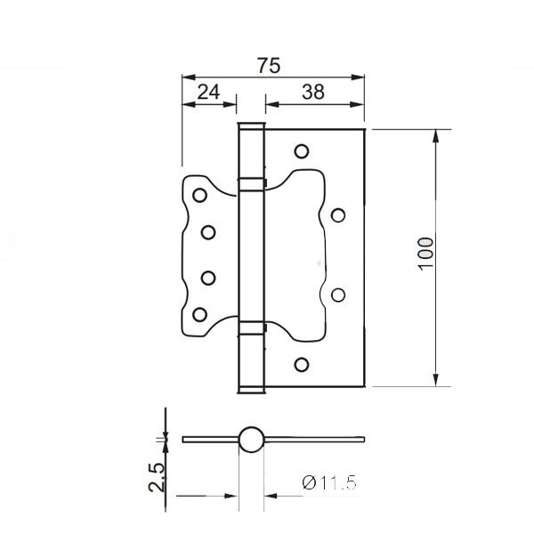 Šarka brodska za vrata SP9009 F3 x100x75x2,5mm (2kom) KP 0102202 - Image 2