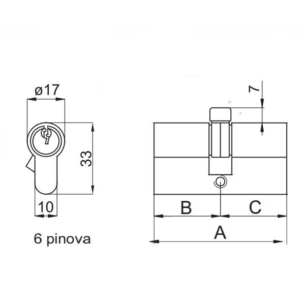 Cilindar za vrata CL2036 Nikl 75mm(35-40) 3K DBP1 3301110 - Image 2