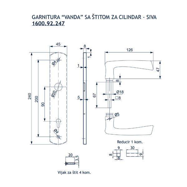 Garnitura Vanda sa štitom za cilindar siva (160092247) - Image 2