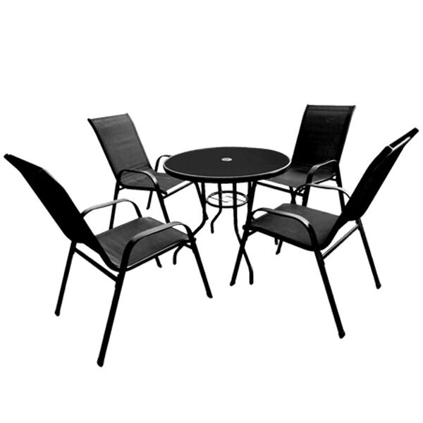 Baštenski set okrugli sto + 4 stolice crni (TIH3377)