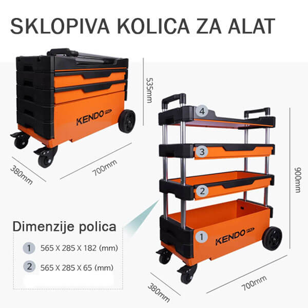 Kolica za alat 700x380x535(900)mm sklopiva (KD90333) - Image 2