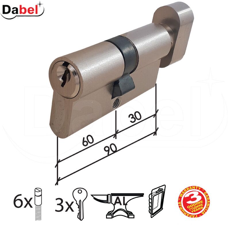 Cilindar sa dugmetom CL2036K Nikl 90mm(30-60) 3K DBP1 0106152