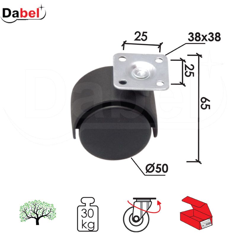 Točkić rotirajući T4101 Crna fi50x65/38x38/25x25mm OPD 3398061