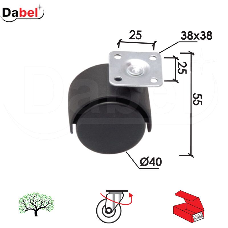 Točkić rotirajući T4101 Crna fi40x55/38x38/25x25mm OPD 3398062