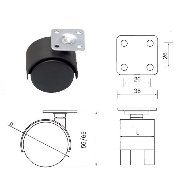 Točkić rotirajući T4101 Crna fi50x65/38x38/25x25mm OPD 3398061 - Image 2