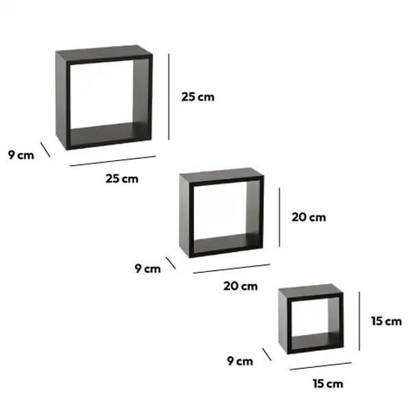 Zidna polica kocka 3kom 15/20/25cm mdf crna 138956A - Image 2