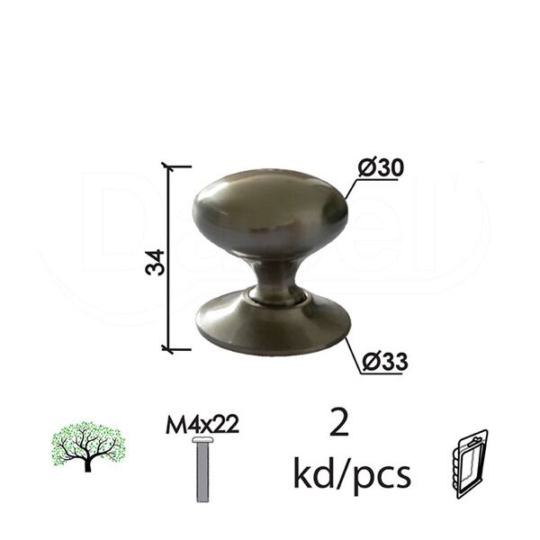 Dugme za nameštaj D11 B-NI FI30x34/FI33mm 2kom M4x22mm DBP1 (0205575)