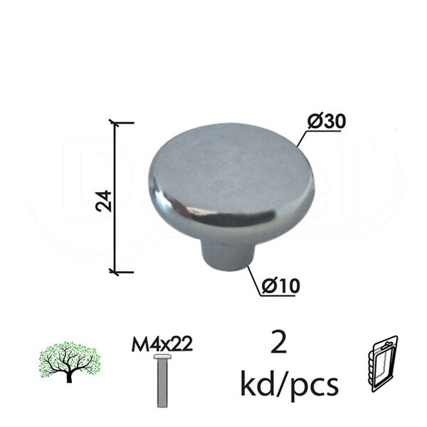 Dugme za nameštaj D61 HR FI30x24/FI10mm 2kom M4x22mm DBP1 (0205580)