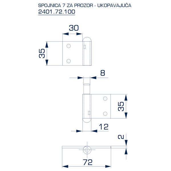 Šarka 7 ukopavajuća za prozor - desna - Image 2