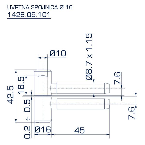 AGM uvrtna šarka ø16 žuto cinkovana - Image 2
