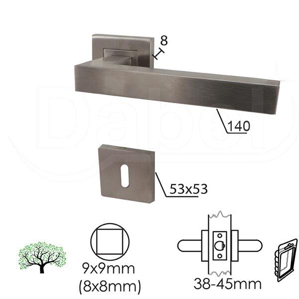 Kvaka rozeta za vrata OHRID inox 53x53/8/140/8/9 mm ključ DBP3 (0101109D)