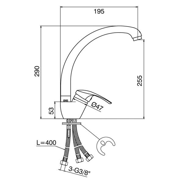 Baterija za sudoperu sa 3 cevi jednoručna Standard M8887-3 - Image 2