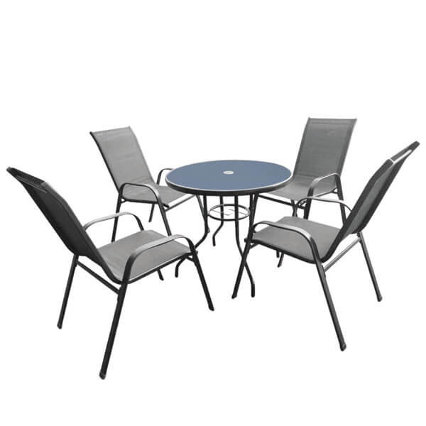 Baštenski set okrugli sto + 4 stolice sivi (TIH3514)