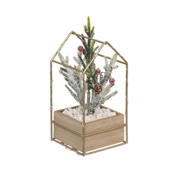 Novogodišnja dekoracija grana u kućici 19 cm zlatna (191653)