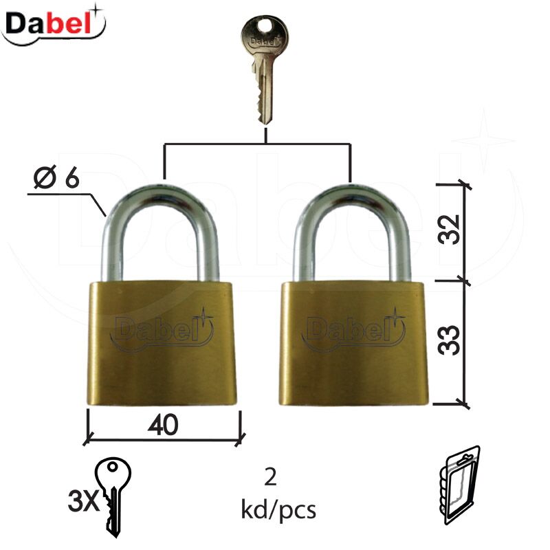 Katanac isti ključ KA2013 Ms 40x33/23/fi6mm (2kom) 3K BPD 0106201