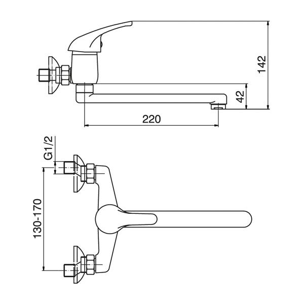 Baterija za sudoperu Ekonomik zidna sa kratkom lulom M3115S - Image 2