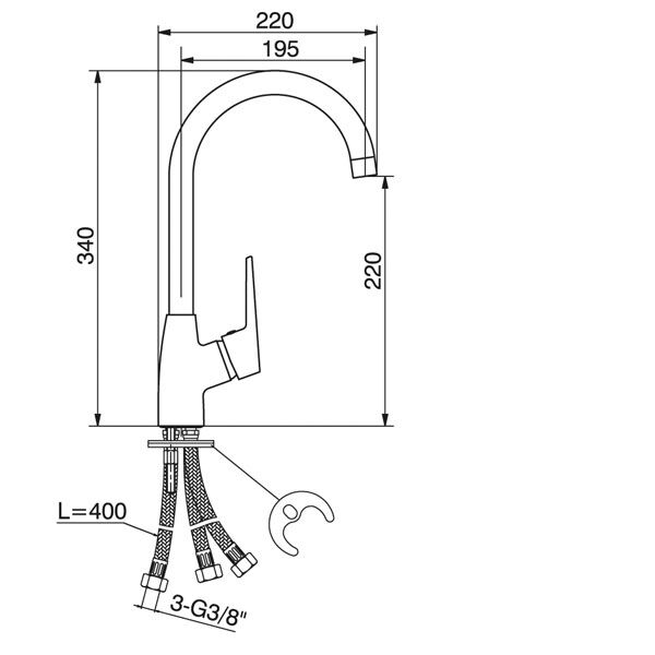 Baterija za sudoperu sa 3 cevi jednoručna "labud" Prima M45013 - Image 2