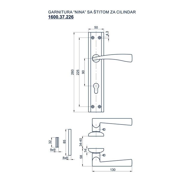 Garnitura Nina sa štitom za cilindar saten-ni/PP (160037226) - Image 2