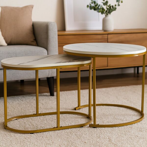 Dvodelni klub sto od mermera okrugli + ovalni (FAT1466) - Image 2