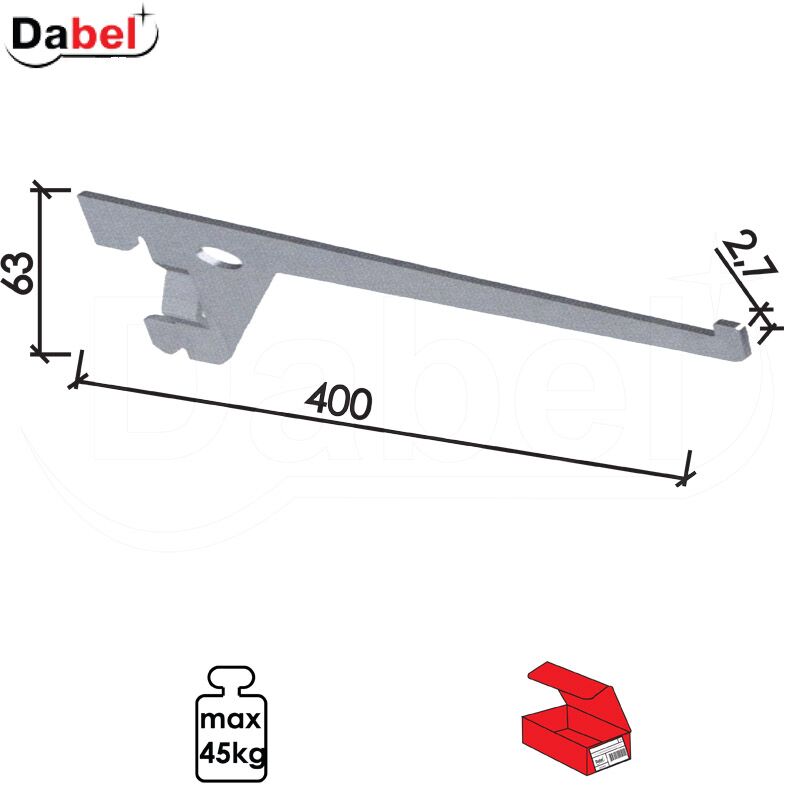 Nosač police modularni N5121 Silver 400/63/2,7mm   Q 1713115
